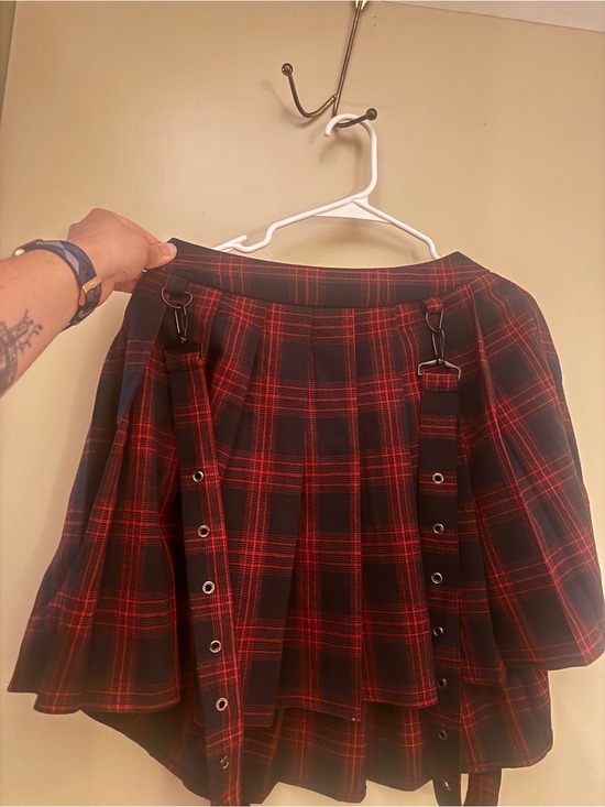 Chou Yatou Dresses & Skirts - Chou Yatou Red & Black Plaid Skirt with Strap Details